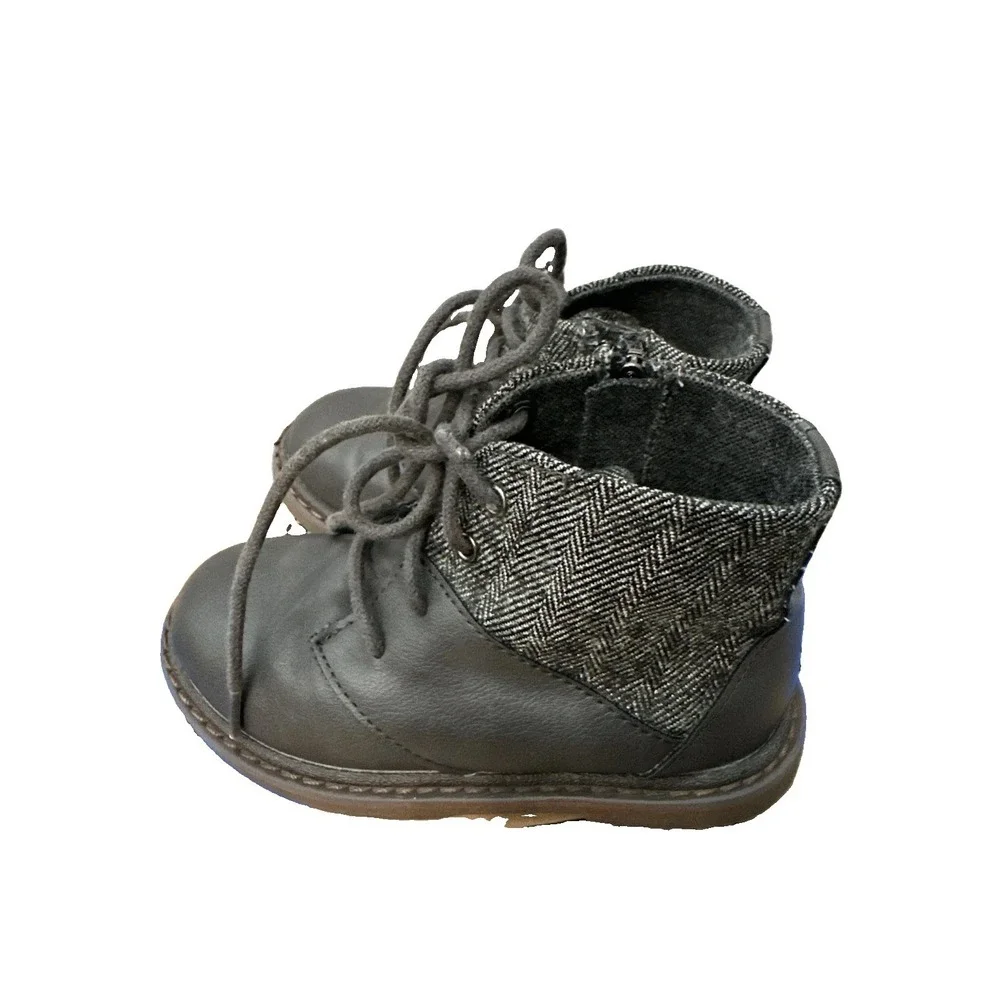 Baby's Zara Toddler Boots Boys Size 24 Gray Color Lace Up Front Zipper On Side